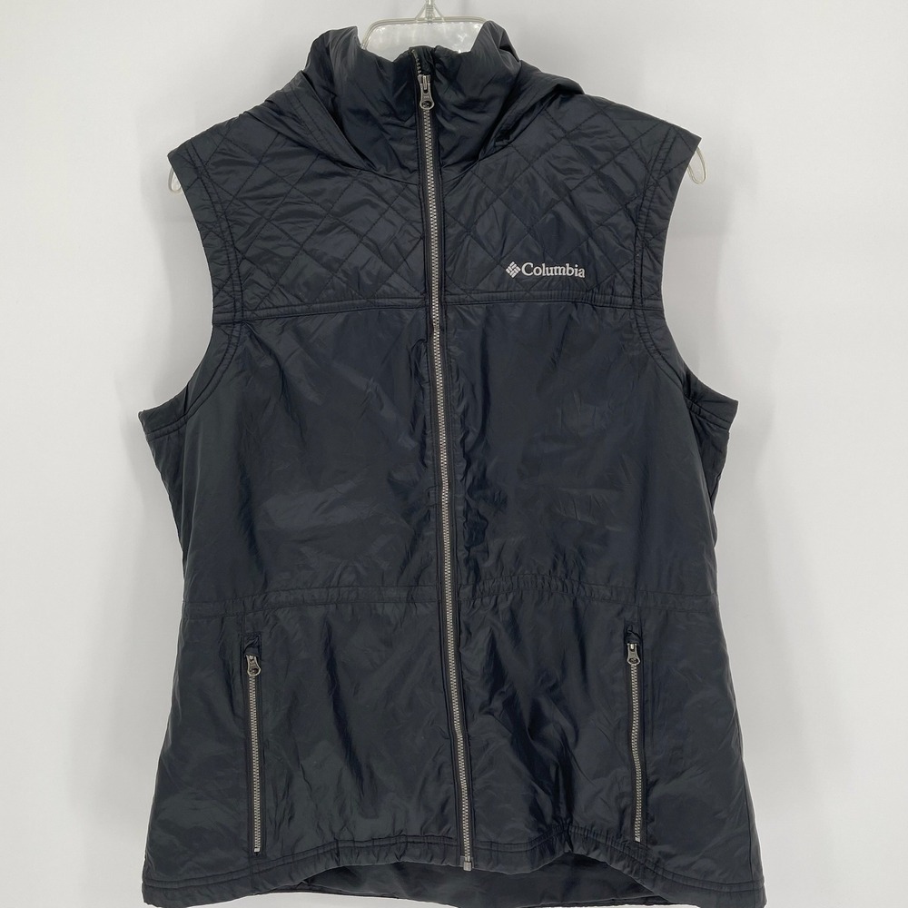Columbia Women's Black Quilted Hooded Insulated Full Zip Puffer Vest Size XL